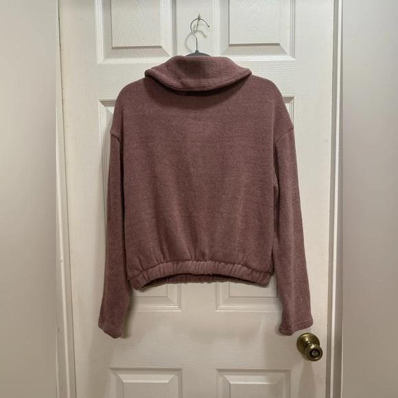 Free People Bino Pullover Mauve Boho 2 Button Collar Textured Knit Oversized XS - Picture 2 of 9